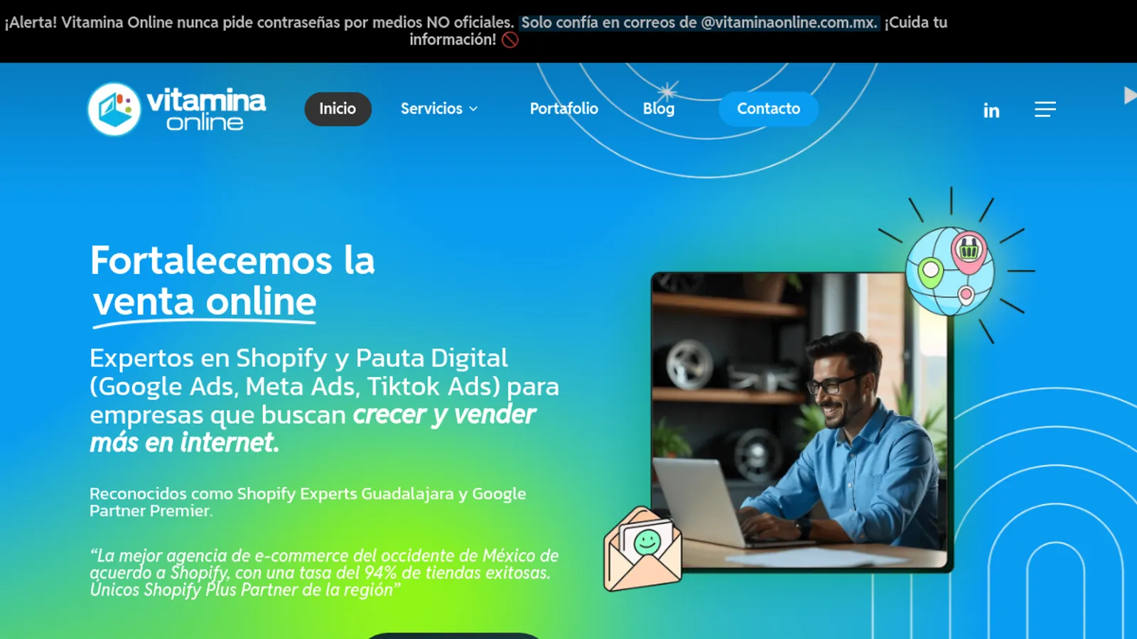 Screenshot of the Vitamina Online homepage