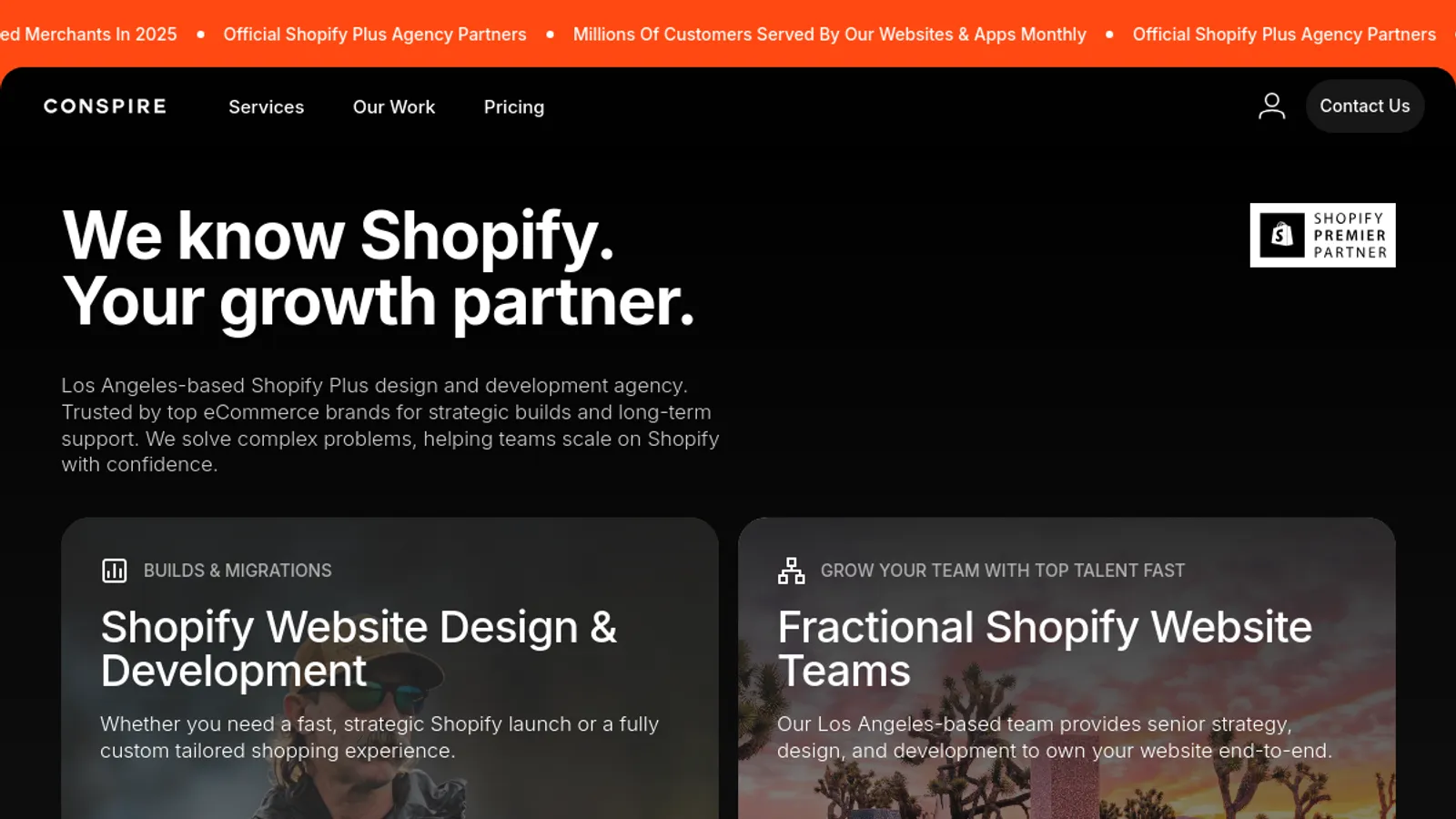 Screenshot of the Conspire Agency homepage