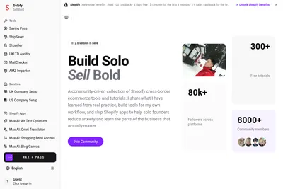 Screenshot of the Selofy homepage