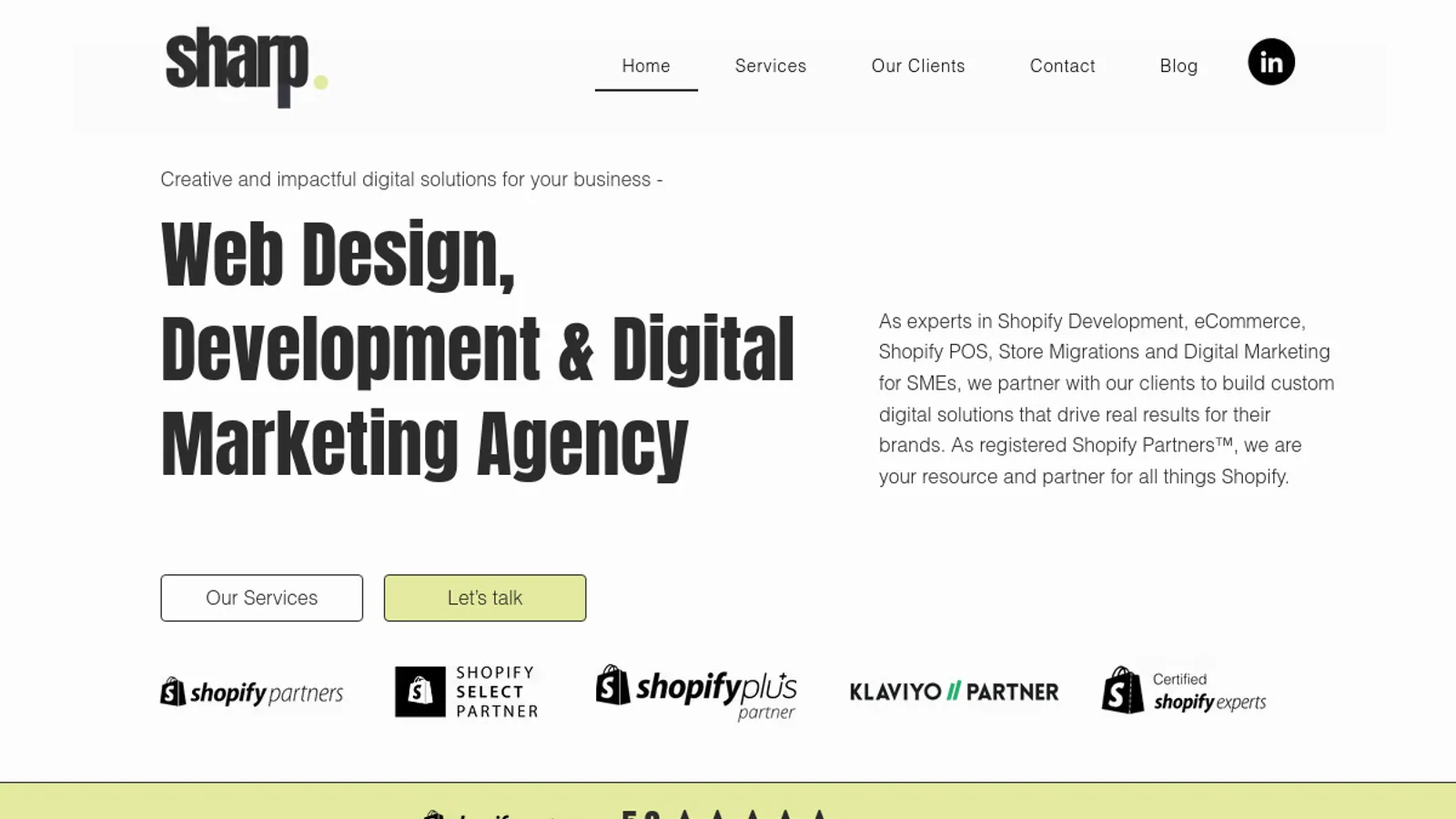 Screenshot of the Sharp Media Agency homepage