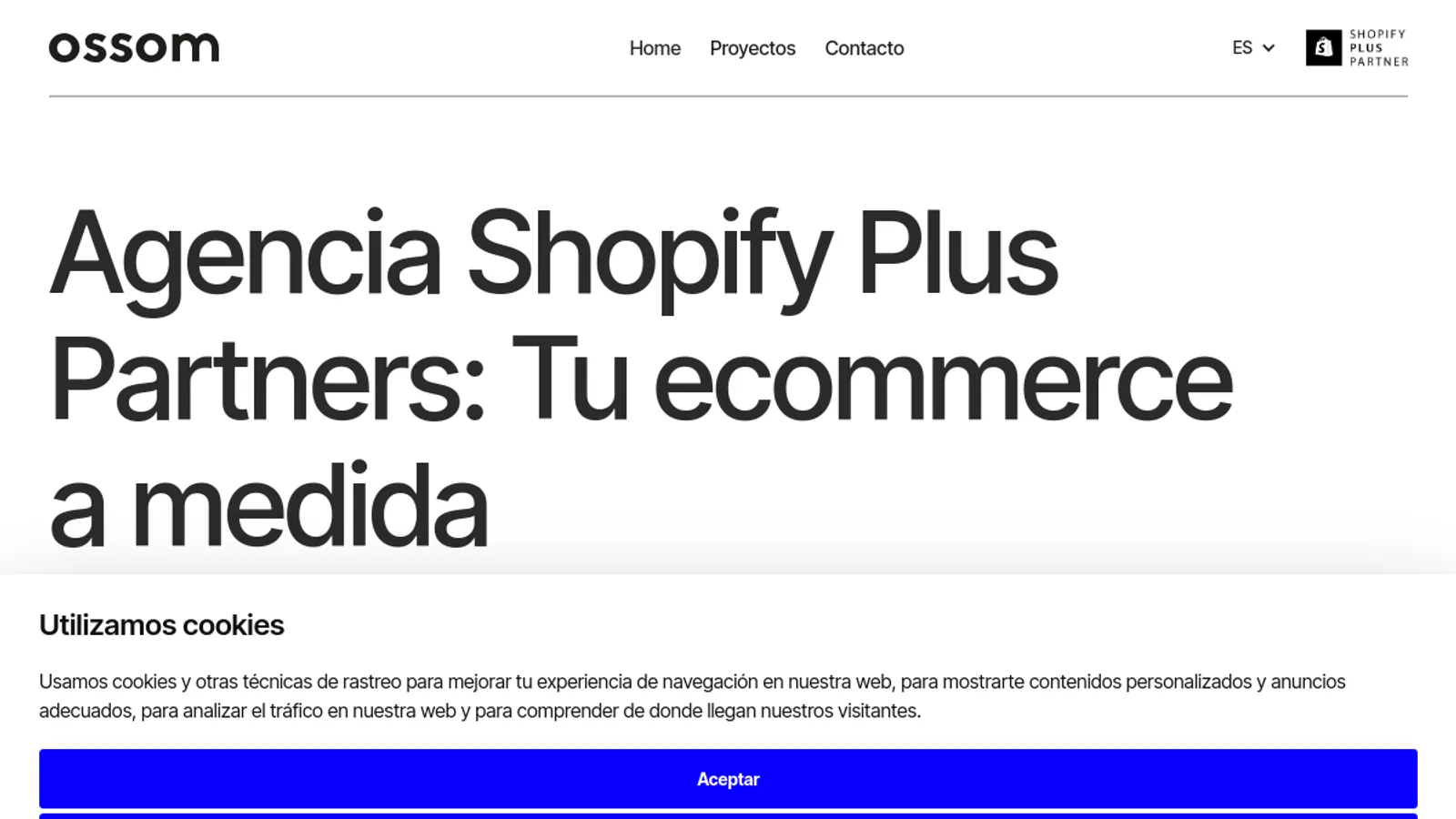 Screenshot of the Ossom homepage
