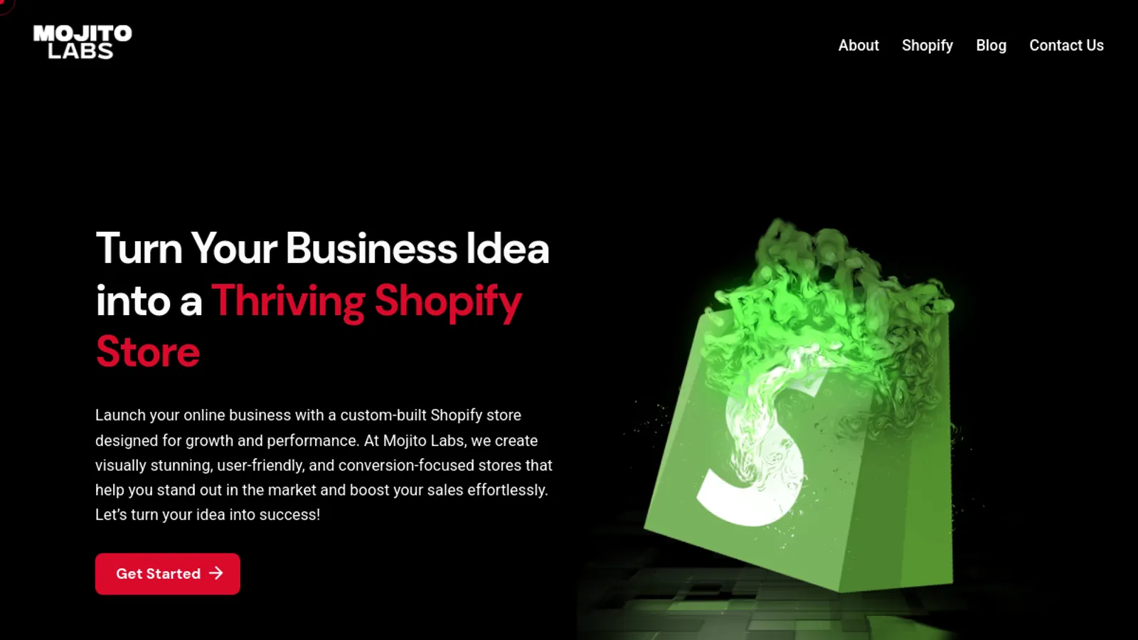 Screenshot of the Mojito Labs homepage
