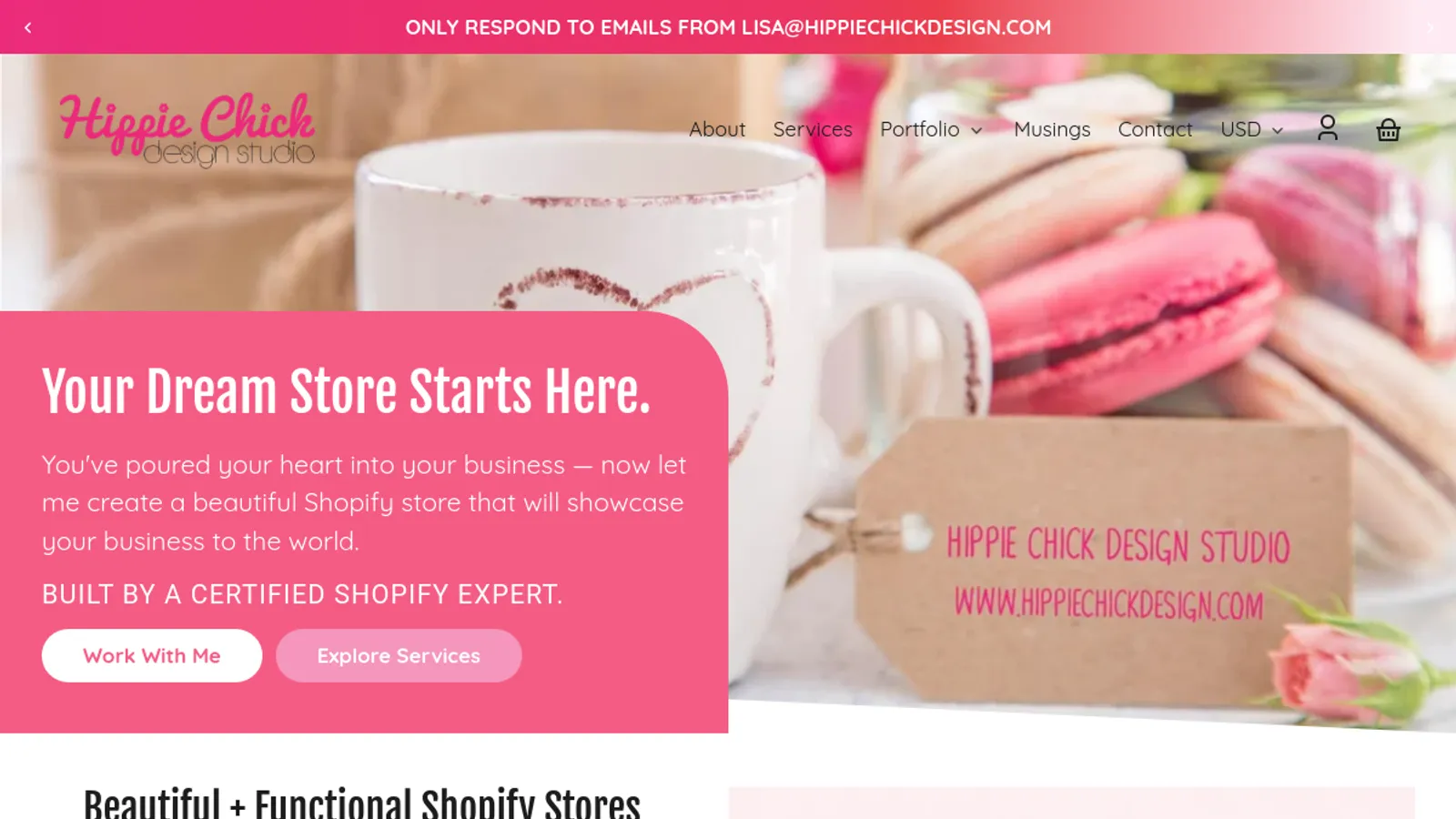 Screenshot of the Hippie Chick Design homepage