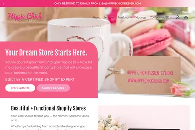 Screenshot of the Hippie Chick Design homepage