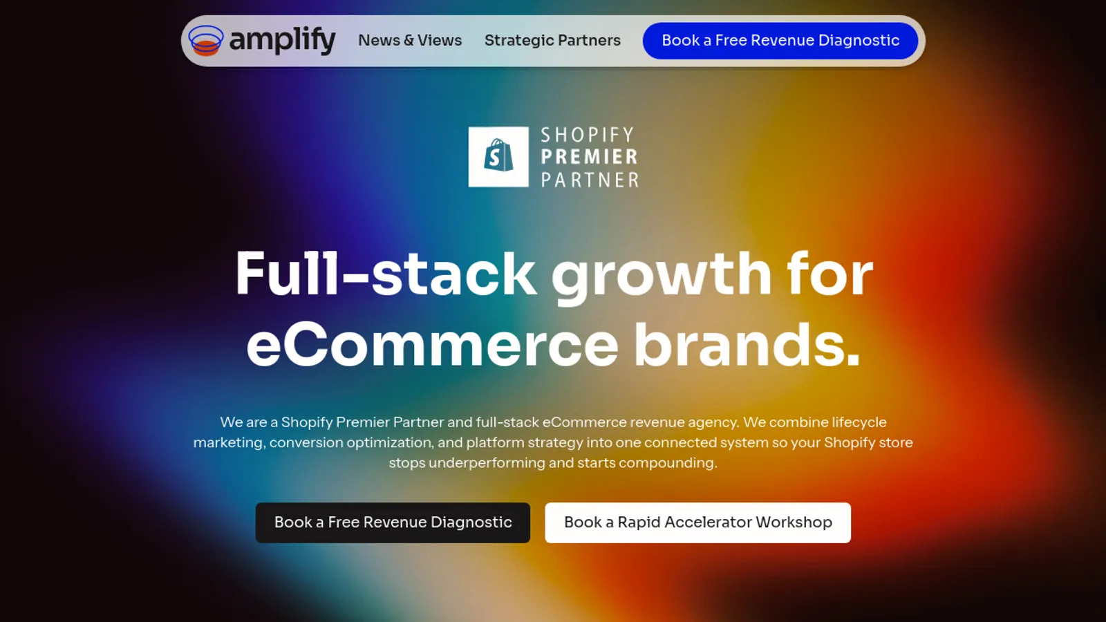 Screenshot of the DRINKS AMPLIFY homepage