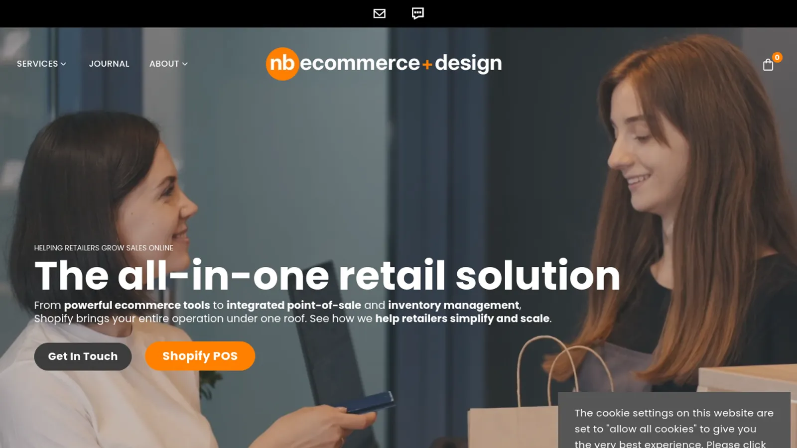 Screenshot of the NB eCommerce & Design homepage