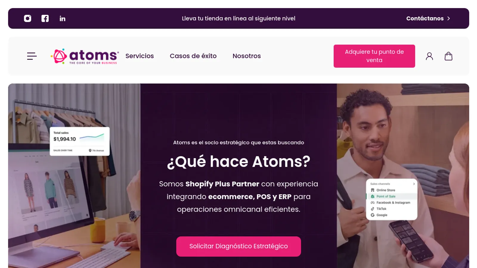 Screenshot of the Atoms eCommerce homepage