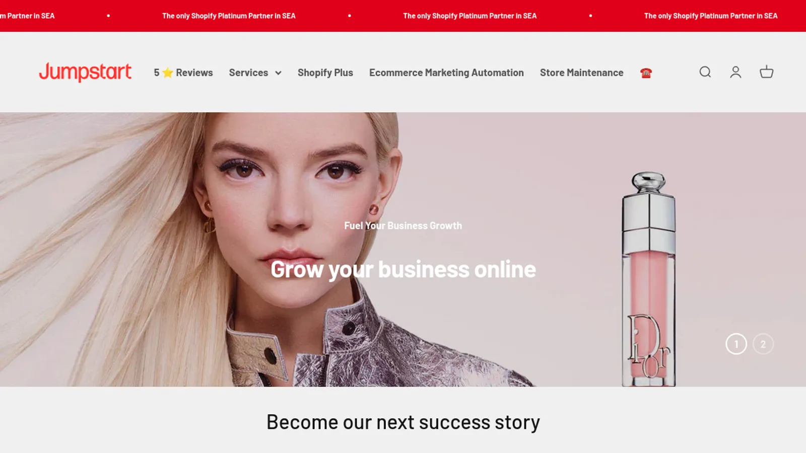 Screenshot of the Jumpstart Commerce homepage