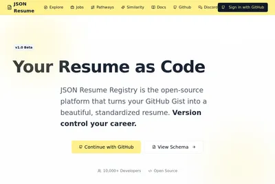 Screenshot of the JSON Resume homepage