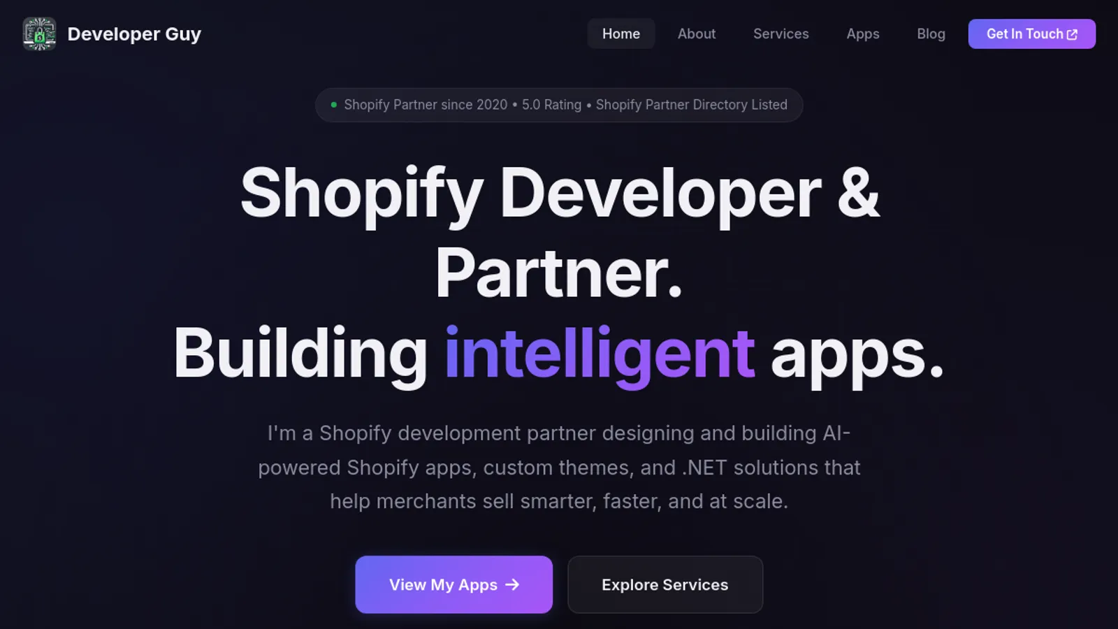 Screenshot of the Developer Guy homepage