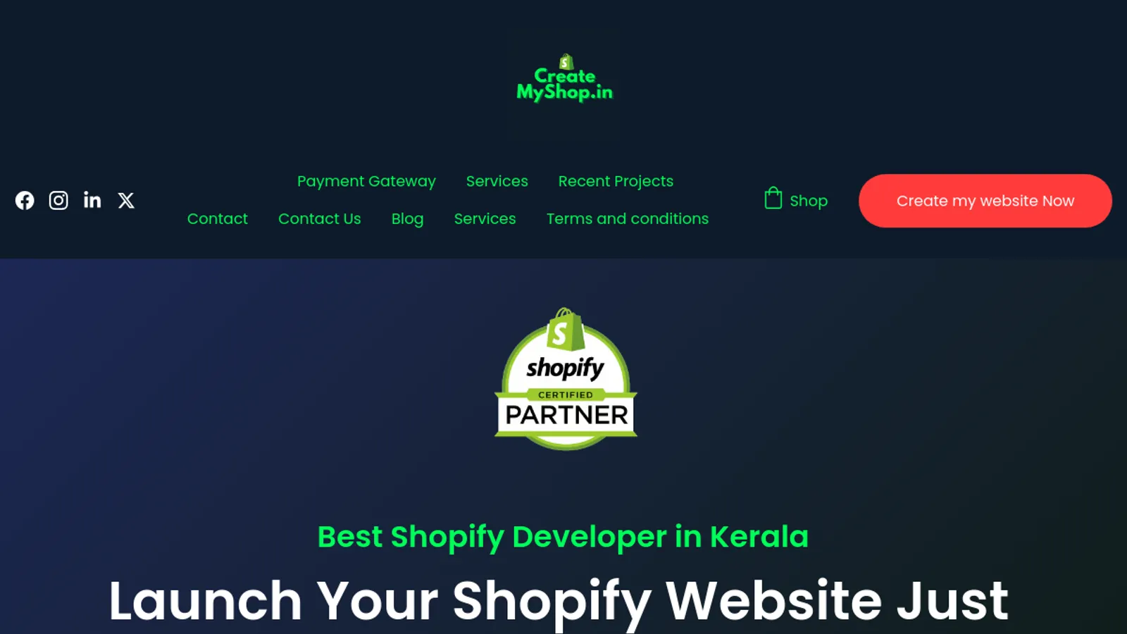 Screenshot of the Kerala's Affordable Best Development | CreateMyShop.in Kochi, Calicut,Thiruvananthapuram Kerala, india homepage
