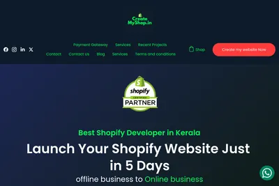 Screenshot of the Kerala's Affordable Best Development | CreateMyShop.in Kochi, Calicut,Thiruvananthapuram Kerala, india homepage
