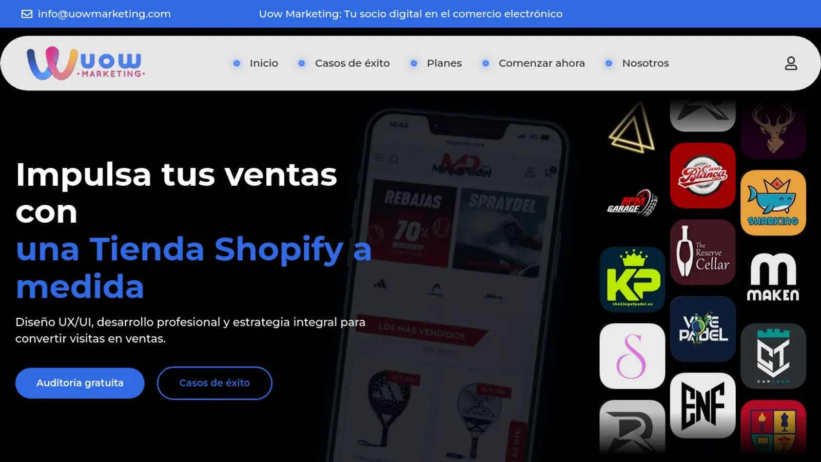 Screenshot of the Uow Marketing homepage