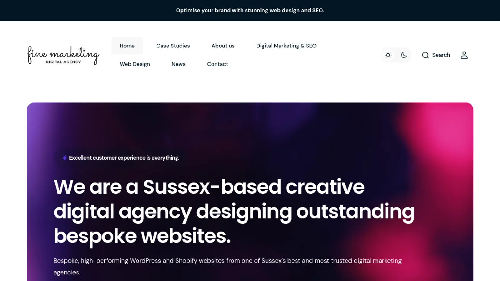Screenshot of the Fine Marketing homepage