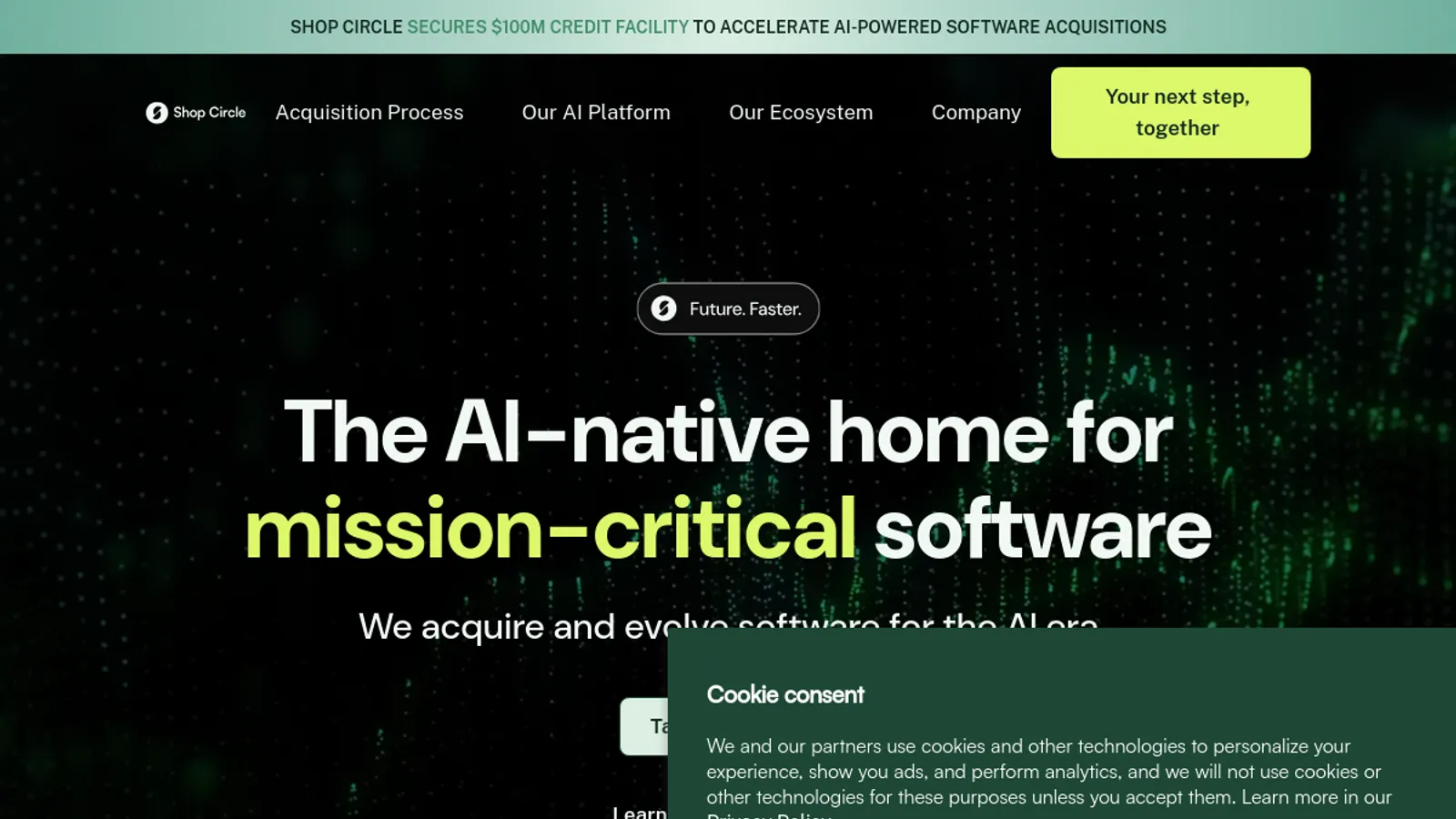 Screenshot of the Shop Circle homepage