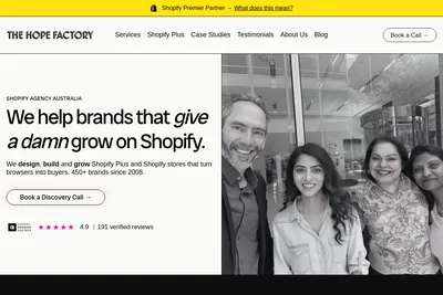Screenshot of the The Hope Factory homepage