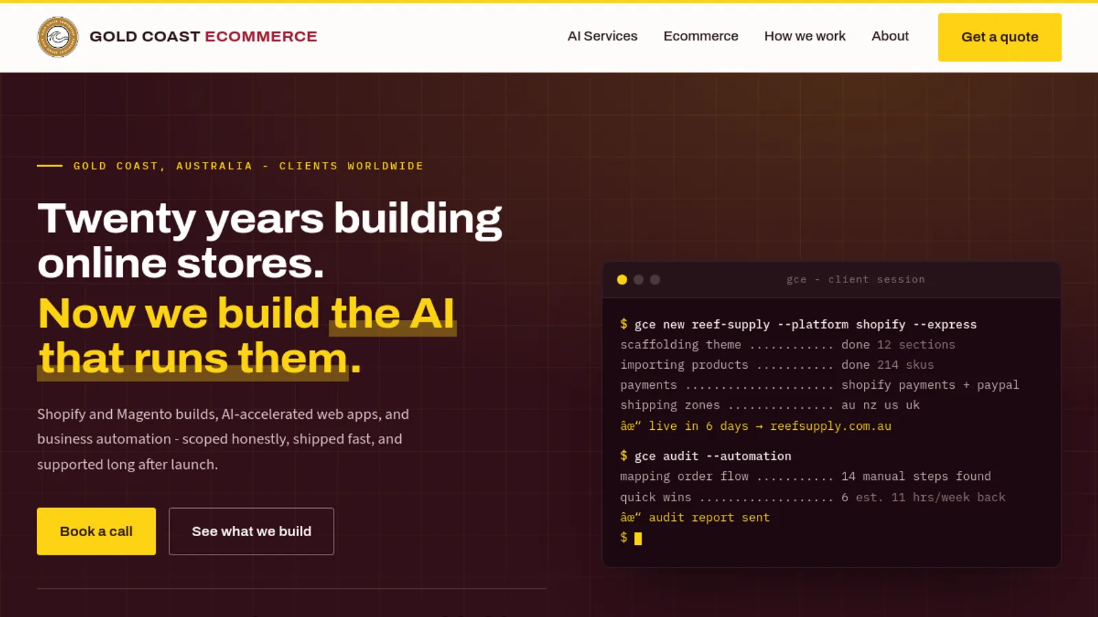 Screenshot of the Gold Coast Ecommerce homepage