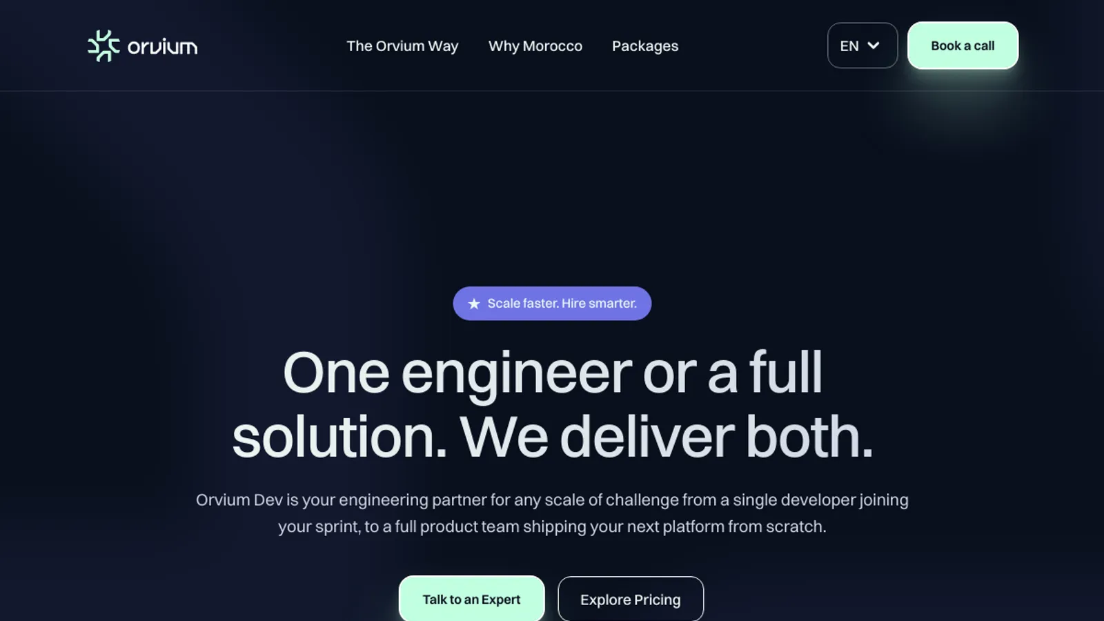 Screenshot of the Orvium Development & Solutions homepage