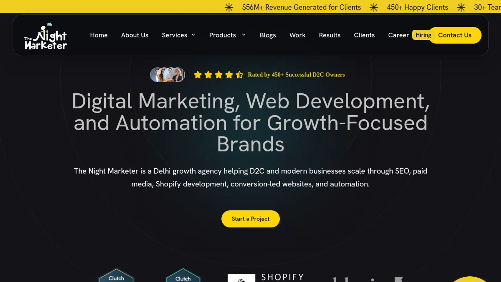 Screenshot of the The Night Marketer homepage