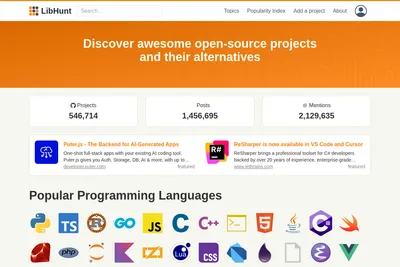 Screenshot of the LibHunt homepage