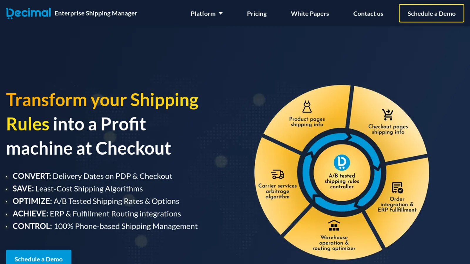 Screenshot of the Decimal Enterprise: Shipping Rules & Rates | Delivery Dates | Shipping Cost Arbitrage homepage