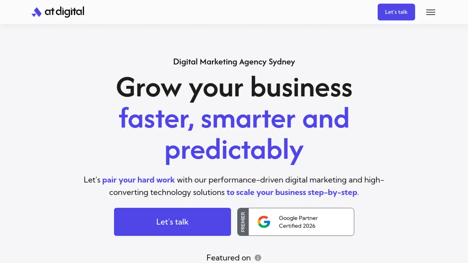 Screenshot of the AT Digital homepage