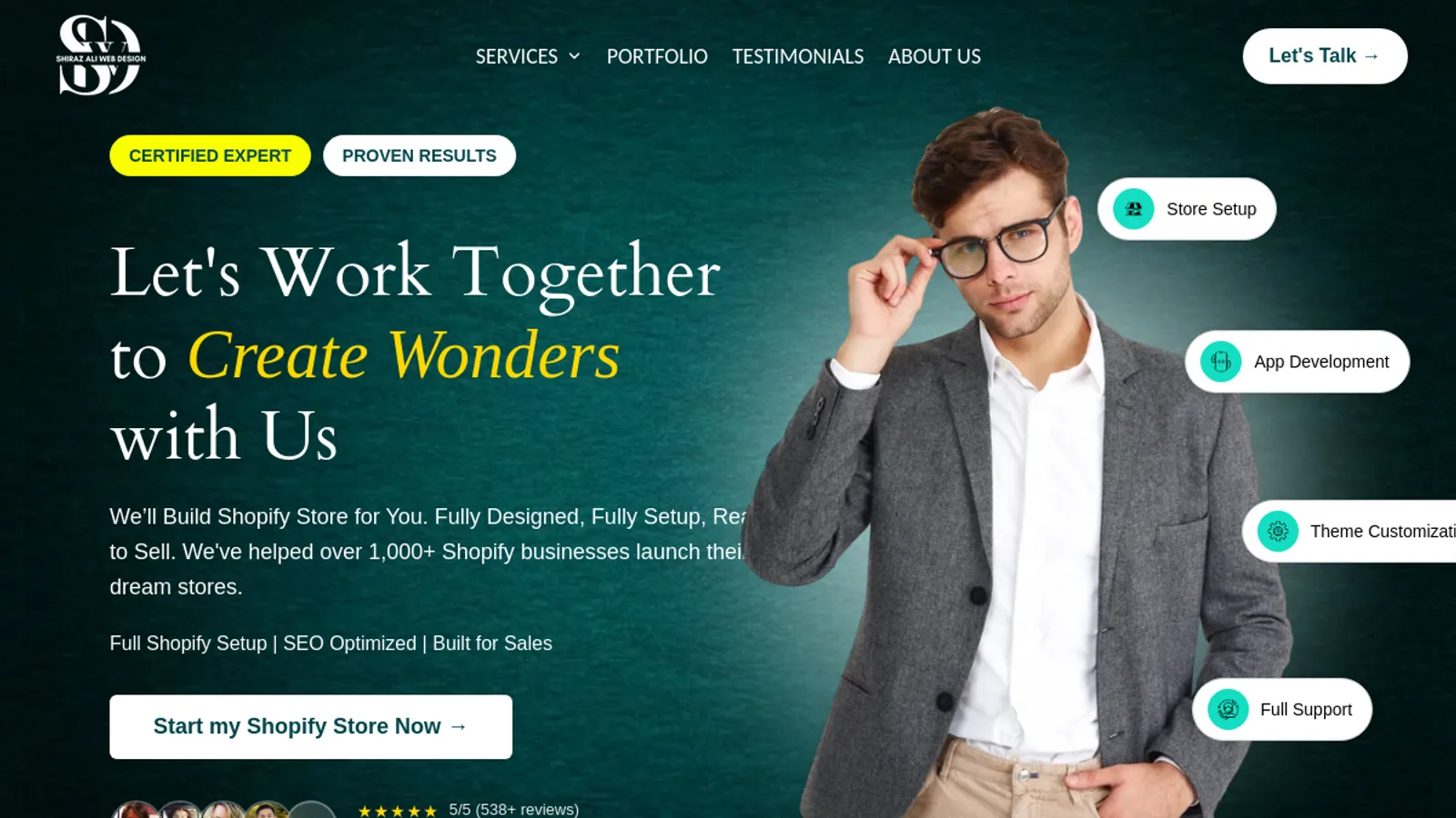 Screenshot of the Shiraz Ali Web Design homepage