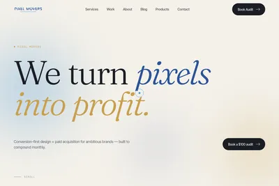 Screenshot of the Pixel Movers homepage