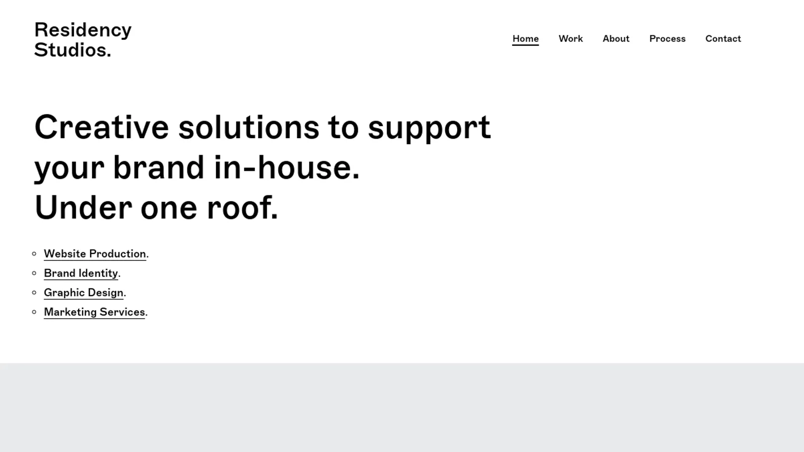 Screenshot of the Residency Studios homepage