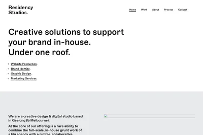 Screenshot of the Residency Studios homepage
