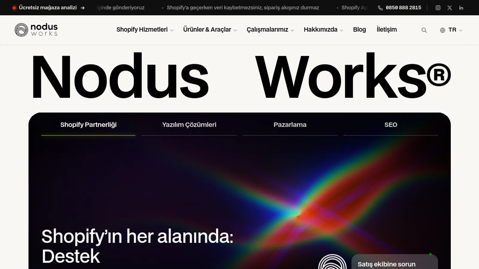 Screenshot of the Nodus Works homepage