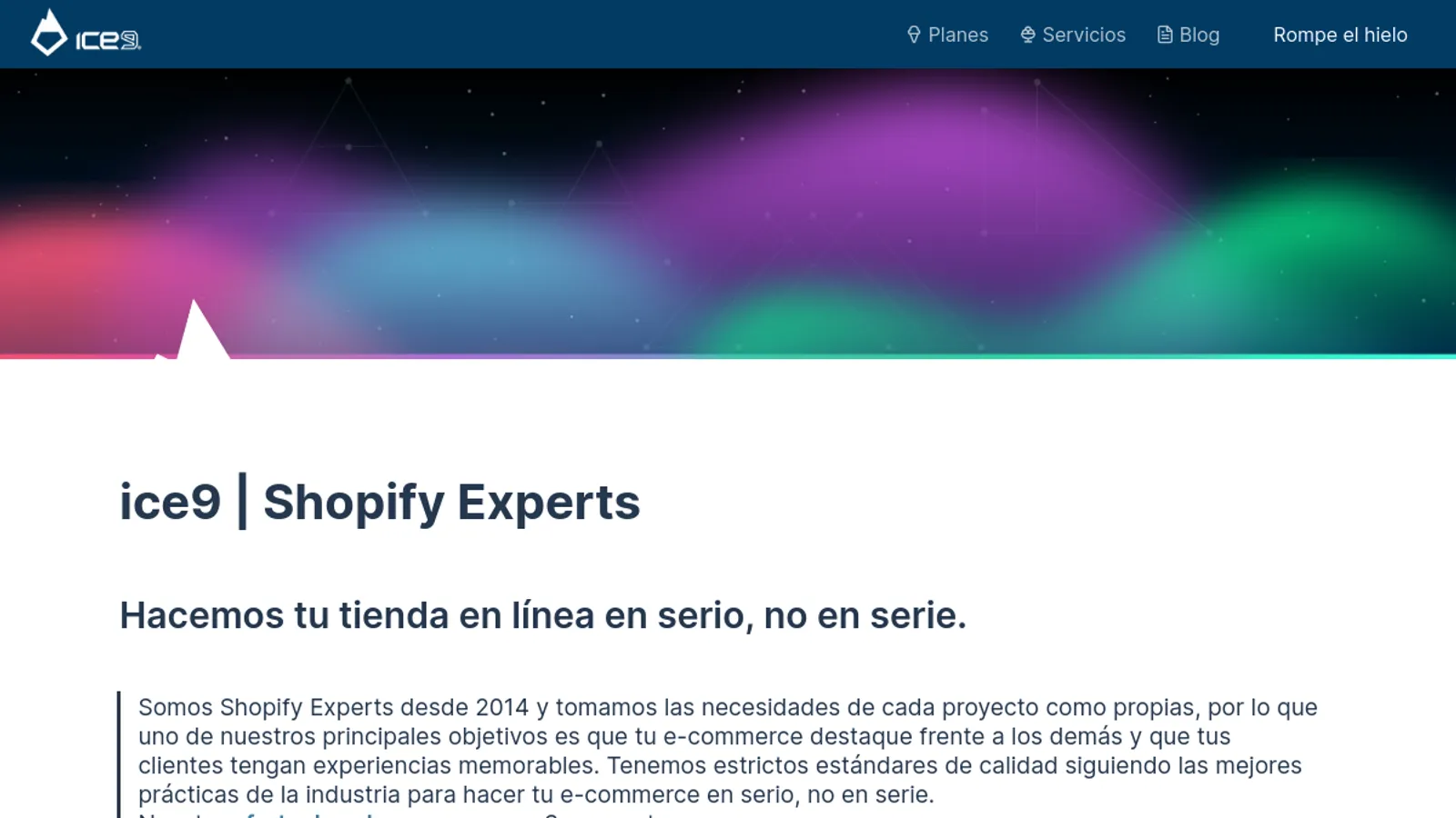 Screenshot of the ice9 homepage