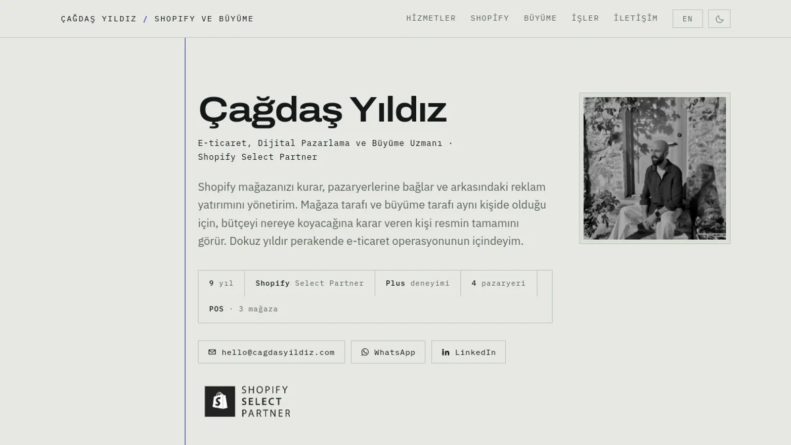 Screenshot of the Cagdas Yildiz homepage