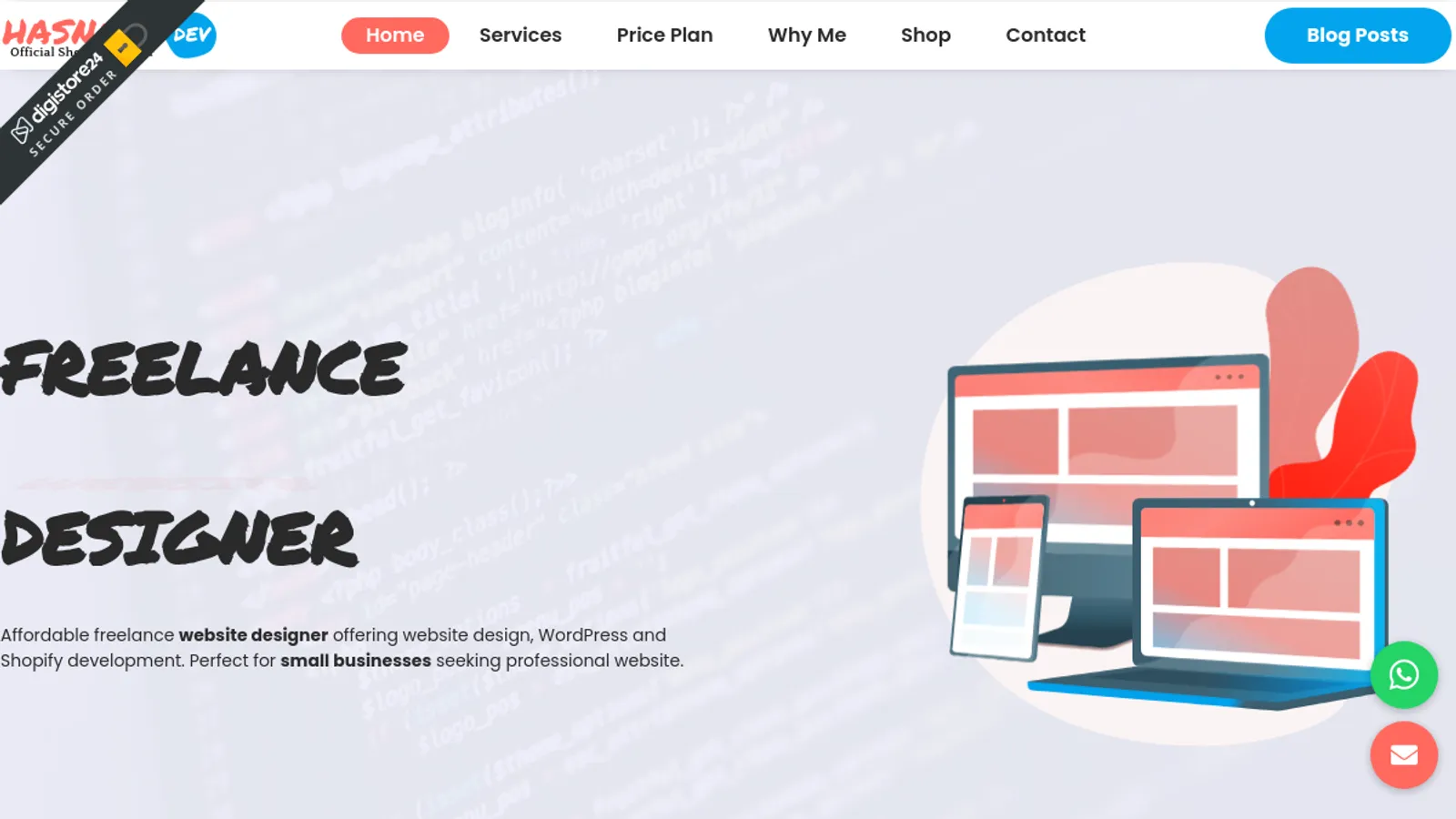 Screenshot of the HasnainDEV homepage