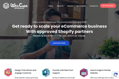 Screenshot of the Webcube Technology homepage