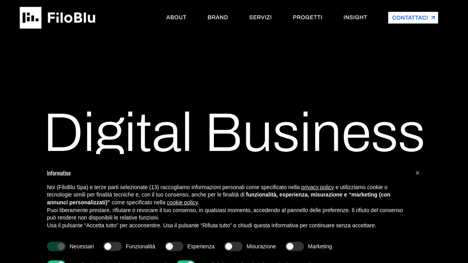 Screenshot of the Filoblu homepage