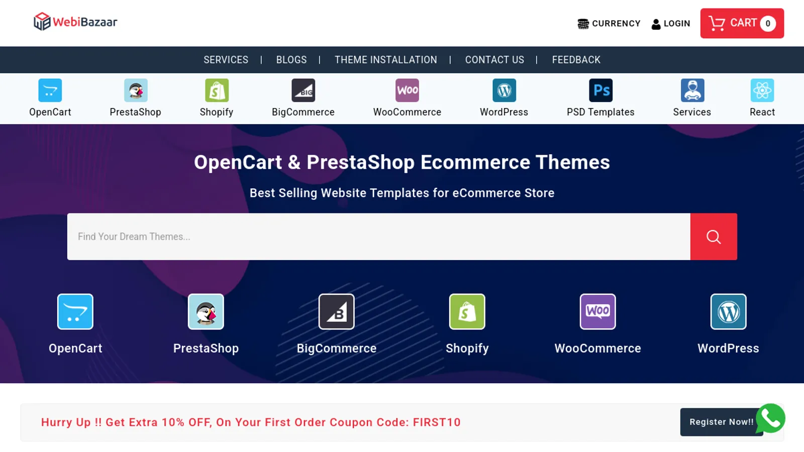 Screenshot of the Webibazaar Templates homepage