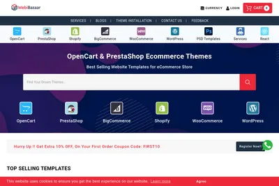Screenshot of the Webibazaar Templates homepage