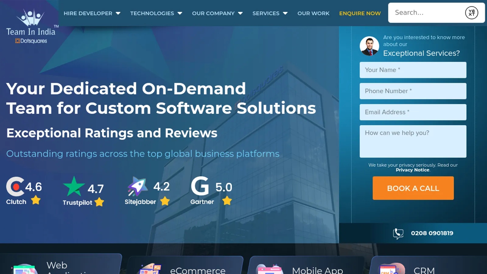 Screenshot of the Team in India - Dotsquares homepage