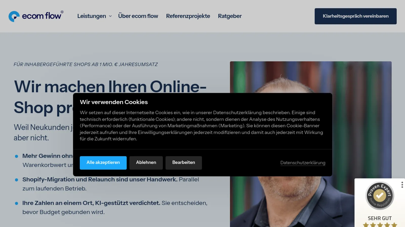 Screenshot of the ecom flow GmbH homepage