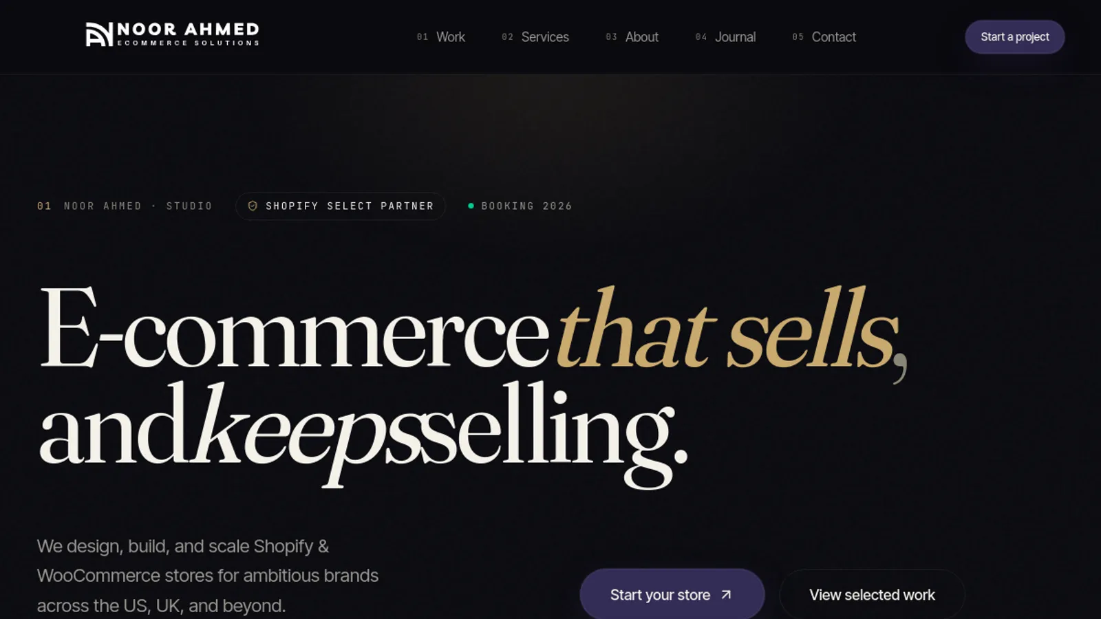 Screenshot of the Noor Ahmed Ecommerce Solutions homepage