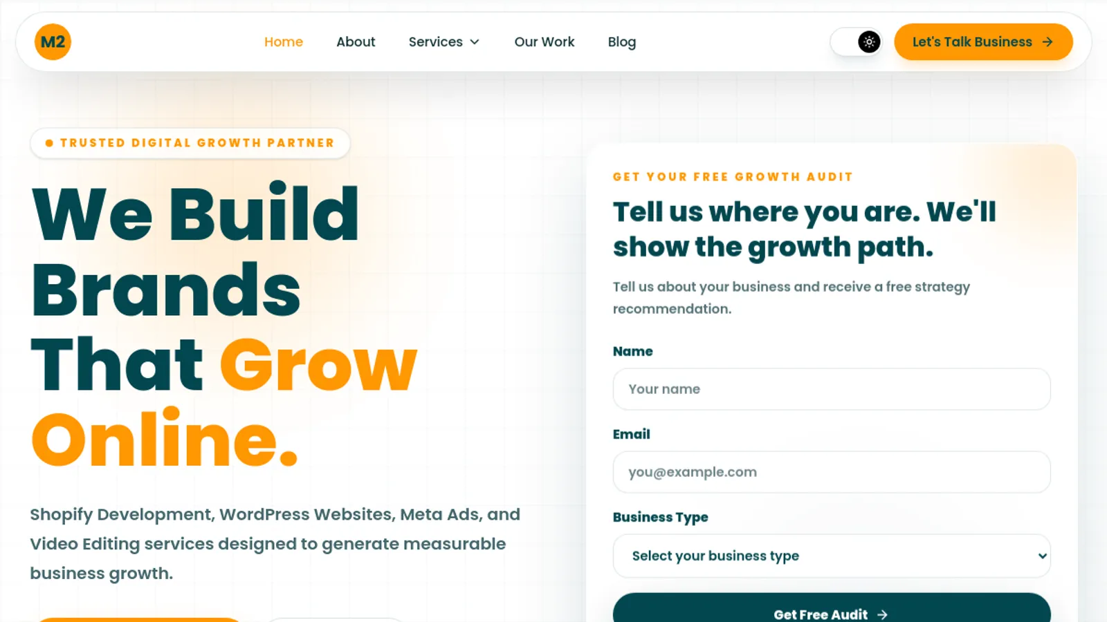 Screenshot of the M2 Digital Media homepage