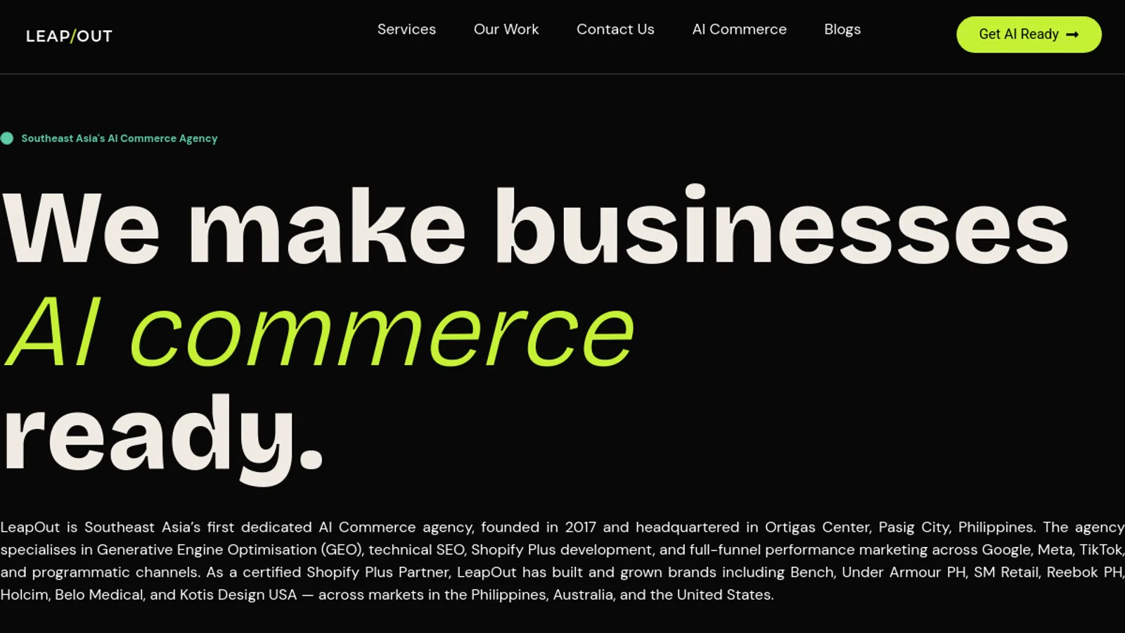 Screenshot of the LeapOut Digital Inc homepage