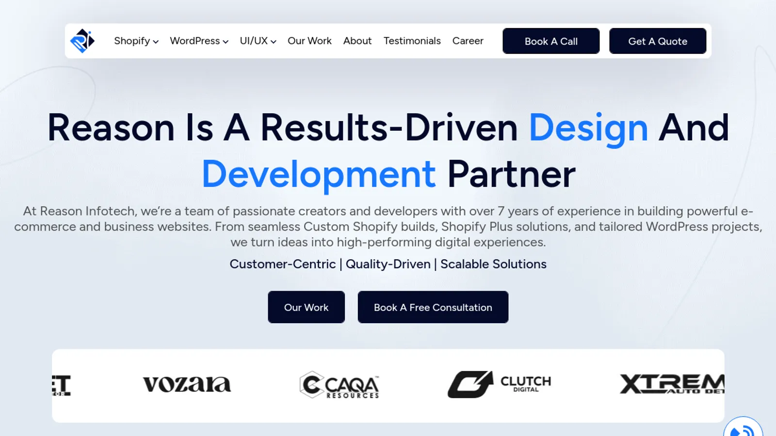 Screenshot of the Reason Infotech homepage