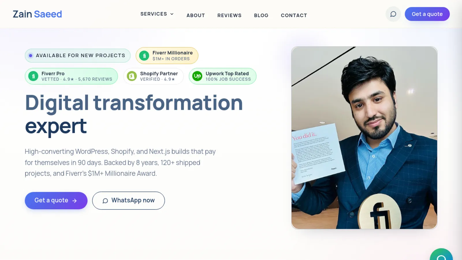 Screenshot of the ZAIN SAEED homepage