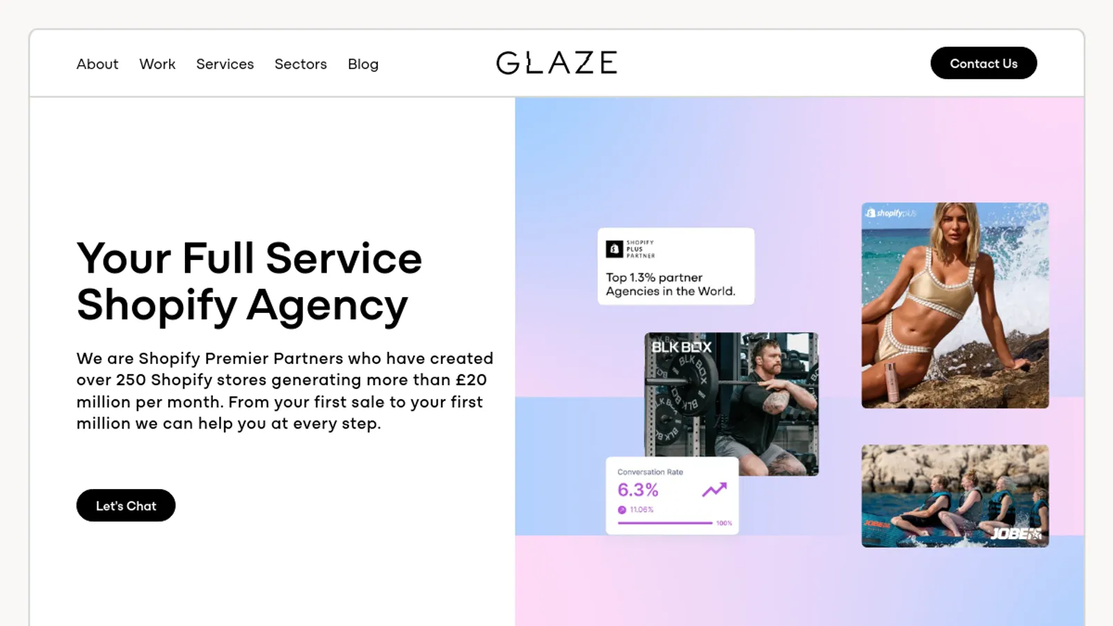 Screenshot of the Glaze Digital homepage