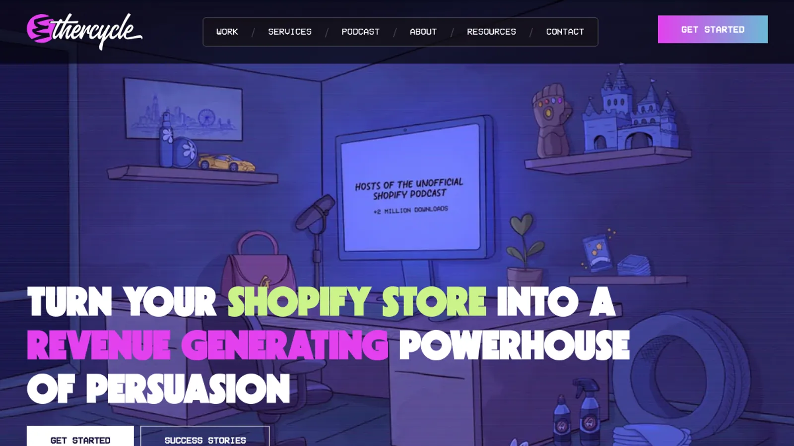 Screenshot of the Ethercycle homepage