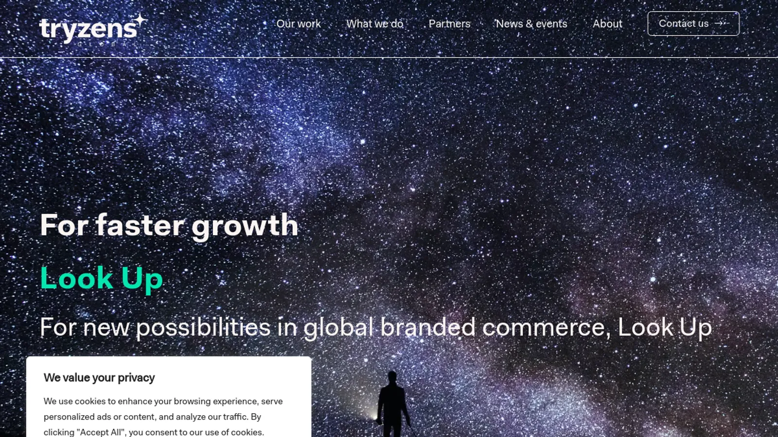 Screenshot of the Tryzens Global homepage