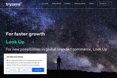 Screenshot of the Tryzens Global homepage
