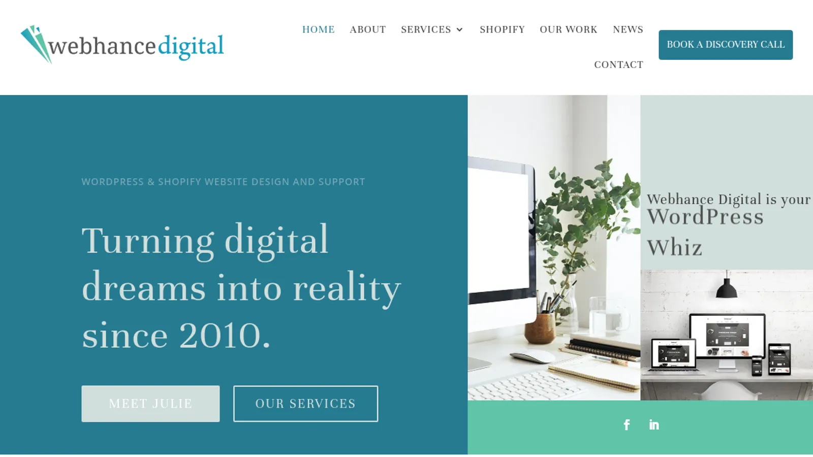 Screenshot of the Webhance Digital homepage